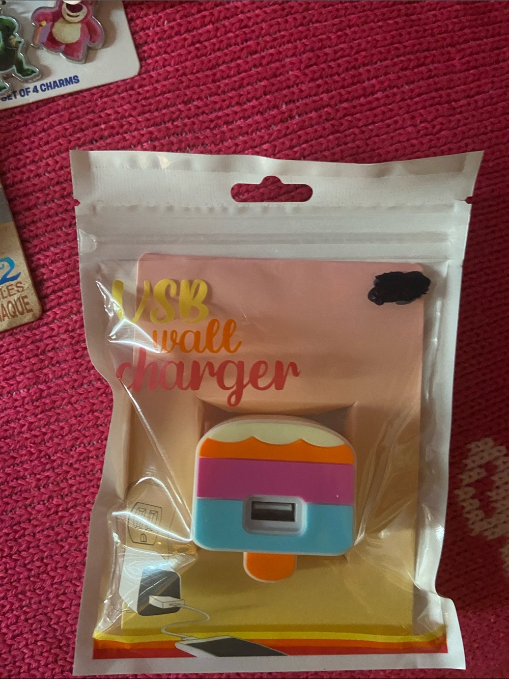 USB Wall Charger - Pink & Blue Popsicle Design